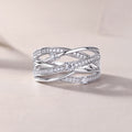 Silver Tone Multi Band Crossover CZ Ring Interwoven Bands view 1