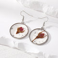 Silver Tone Round Pressed Flower Resin Hook Earrings in Six Colors view 5