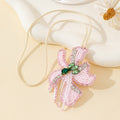 Beaded Pink Flower Charm Pendant with Rhinestone Accents view 2
