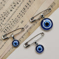 Silver Tone Blue Evil Eye Safety Pin Brooches in Three Sizes view 2