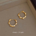 Gold Bamboo Joint Huggie Hoop Earrings Mini Crystal view 3