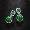 Green Emerald Cut and Pear Halo Crystal Drop Earrings view 4