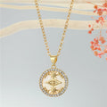 Gold Tone Round Crystal Framed Motif Pendant Necklaces in Nine Designs view 6