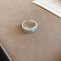 Silver Blue Enamel Flower Open Rings Crystal Band Styles view 6