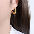 Twisted Ribbed Crystal Stud Hoop Earrings Gold And Steel Tones view 6
