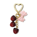 Three Cherry Pink Bow Gold Heart Clasp Bag Charm Keychain view 5