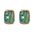 Gold Tone Iridescent Abalone Irregular Rectangle Stud Earrings view 5