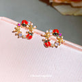 Red Ladybug and Petite Floral Cluster Crystal Stud Earrings view 4