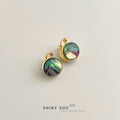 Gold Tone Iridescent Round Shell Huggie Hoop Earrings For Women view 3