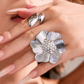 Flower Pearl Cluster Rings and Teardrop Open Rings Gold Steel view 3