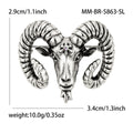 Sculpted Ram Head Brooch in Antique Gold and Silver Tones view 4