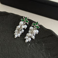 Green Leaf and White Grape Cluster Dangle Stud Earrings view 4