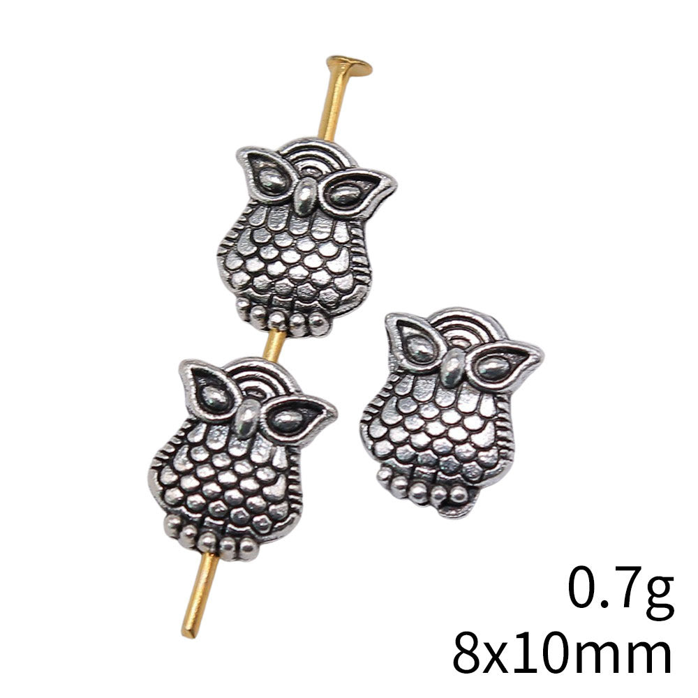 8x10mm 0.7g Antique Silver Zinc Alloy Owl Loose Metal Cat Beads with Small Hole for Bracelet Making