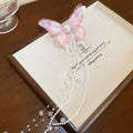 Green Pink Or Blue Sheer Butterfly Hair Clip With Long Bead Chains view 7