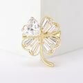 Four Leaf Clover Brooch Heart Crystal Gold Or Silver view 2