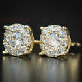 Oval Clear Solitaire Halo Stud Earrings In Polished Gold Tone view 1