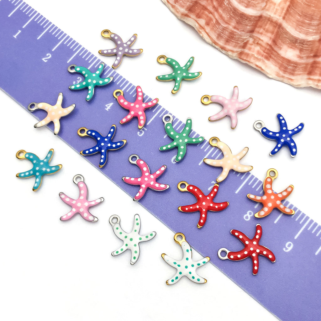Vacuum Plated Stainless Steel Polka Dot Starfish Charm Pendants for Necklace Earrings