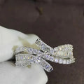 Baguette And Round Clear Stone Crisscross Extra-Wide Ring In Silver Tone view 3