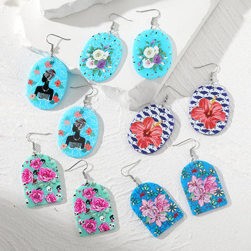 Silver Tone Colorful Floral Acrylic Hook Earrings in Five Designs