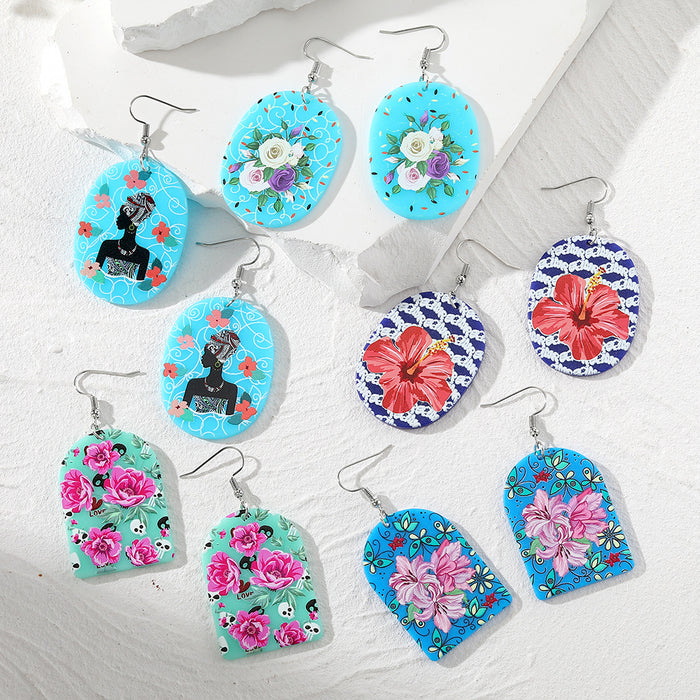 Silver Tone Colorful Floral Acrylic Hook Earrings in Five Designs
