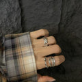 Silver Four-Layer Irregular Open Stack Band Ring Metal view 3