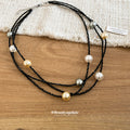 Layered Black Cord Necklace with Gold and Pearl Beads view 4
