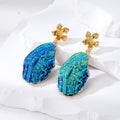 Gold Tone Irregular Druzy Style Stone Post Drop Earrings in Nine Colors and Shapes view 3