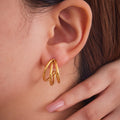 Triple Layer Lattice Texture C Hoop Earrings Gold Steel view 3