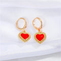 Gold Tone Red Heart Crystal Huggie Earrings with Small Drop Charms view 2