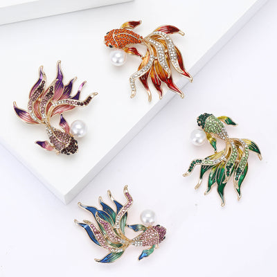 Pearl Goldfish Brooch on white background
