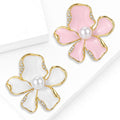 Five Petal Enamel Flower Brooch with Faux Pearl Center view 2