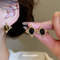 Gold Starburst Oval Stone Stud Earrings Statement Jewelry view 2