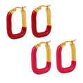 U Shape Enamel Hoop Earrings Red Magenta Gold or Steel Tone view 5