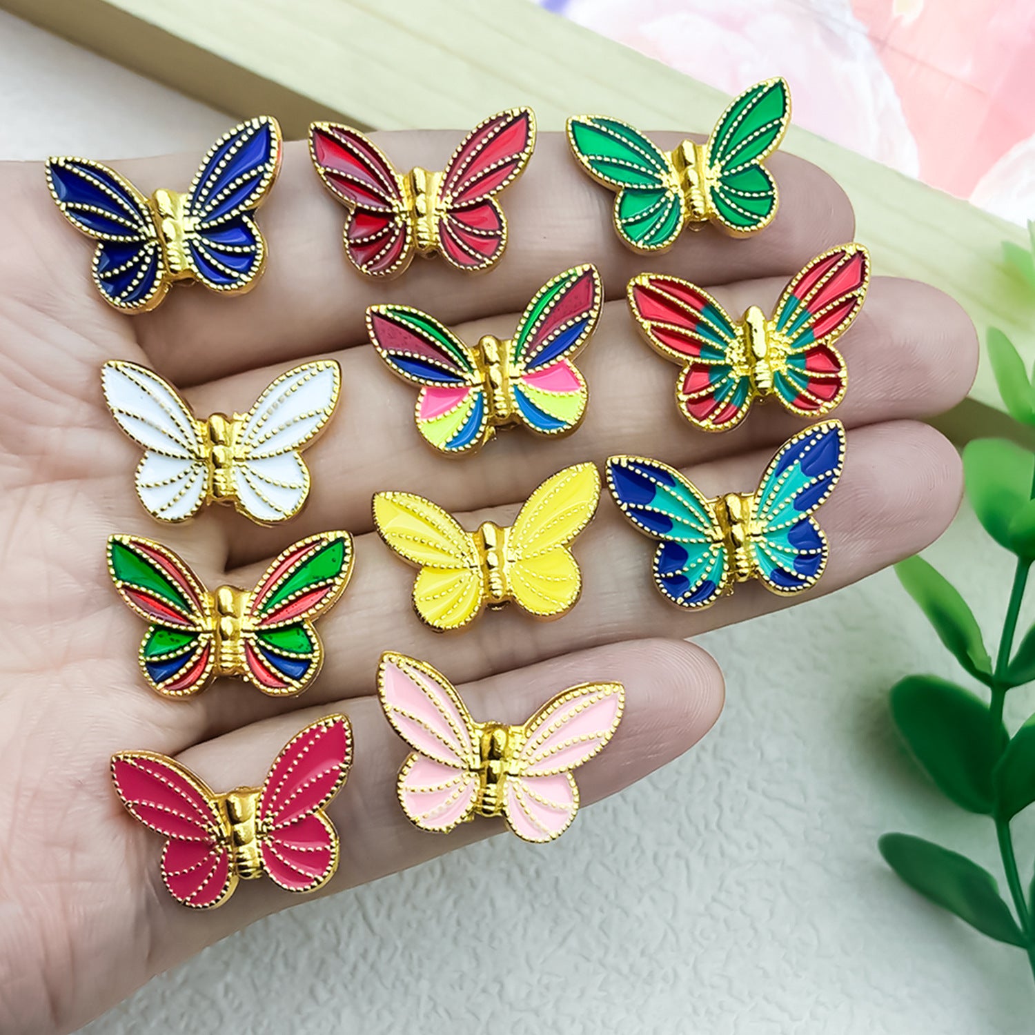 Enamel Zinc Alloy Butterfly Double Sided Enamel Charm Pendants