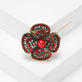 Filigree Crystal Flower Brooch Pearl Center Red Blue view 6