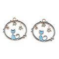 Gold Tone Cat and Stars Open Circle Enamel Pendant Charm view 2