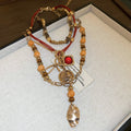 Layered Bead Butterfly Coin Pendant Necklace Orange Green view 6