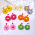 Seven Color Woven Daisy Statement Dangle Stud Earrings view 1