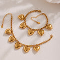 Gold Heart Charm Bracelet Pendant Rolo Chain Stainless Steel view 3