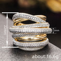 Two Tone Gold Silver Multi Band Crossed Pave CZ Ring view 4