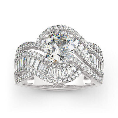 Round Center Stone Crossover Pavé Ring in Silver Tone shown in measurement view