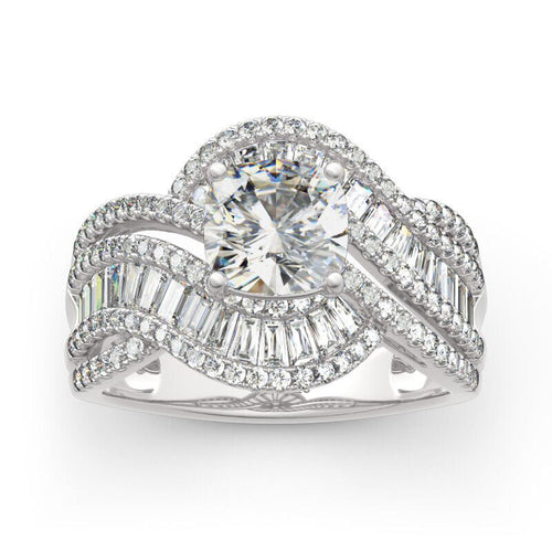 Round Center Stone Crossover Pavé Ring in Silver Tone shown in measurement view