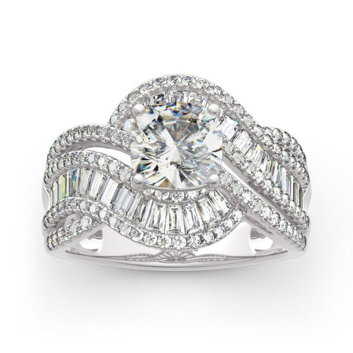 Round Center Stone Crossover Pavé Ring in Silver Tone