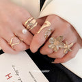 Gold Open Fashion Ring Sets Six Piece and Pearl Trio view 2