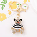Rhinestone Striped Sweater Bear Keychain Gold Metal Charm view 6