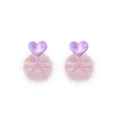 Pink Purple and Green Heart Pom Pom Dangle Stud Earrings view 5