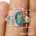 Antique Silver Marquise Turquoise Leaf Side Finger Ring view 4