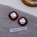 Red Velvet Frame Square Pearl Stud Earrings Plush Border view 6