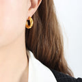Gold Chunky Crescent Moon Hoop Stud Earrings Polished view 4