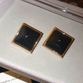 Square Resin Stud Earrings With Polished Metal Tone Details view 1